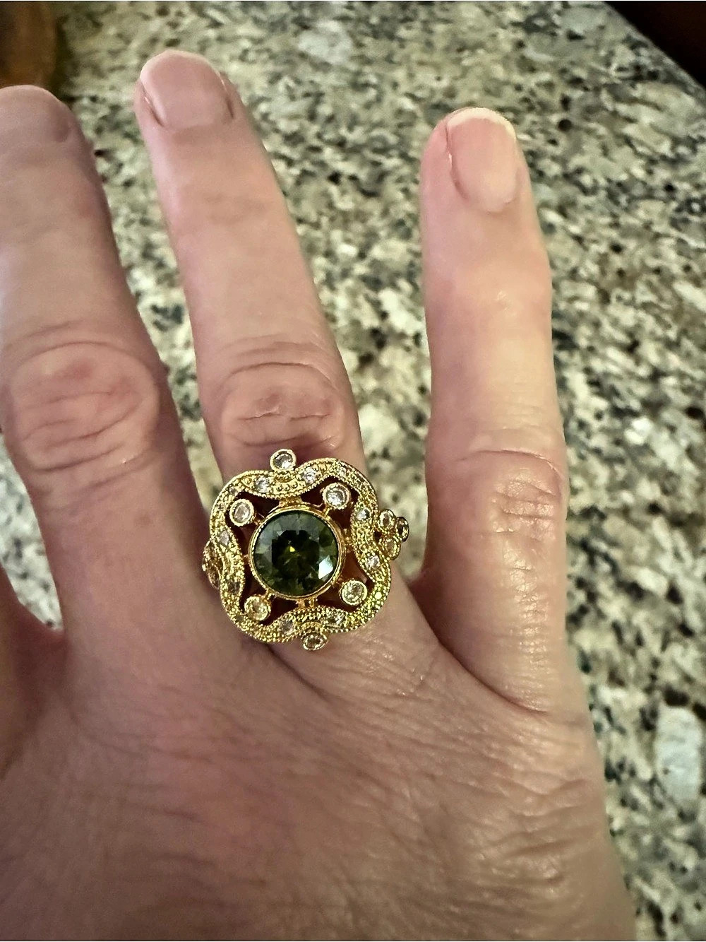 Gold & Green Ring Size US 6 Like New